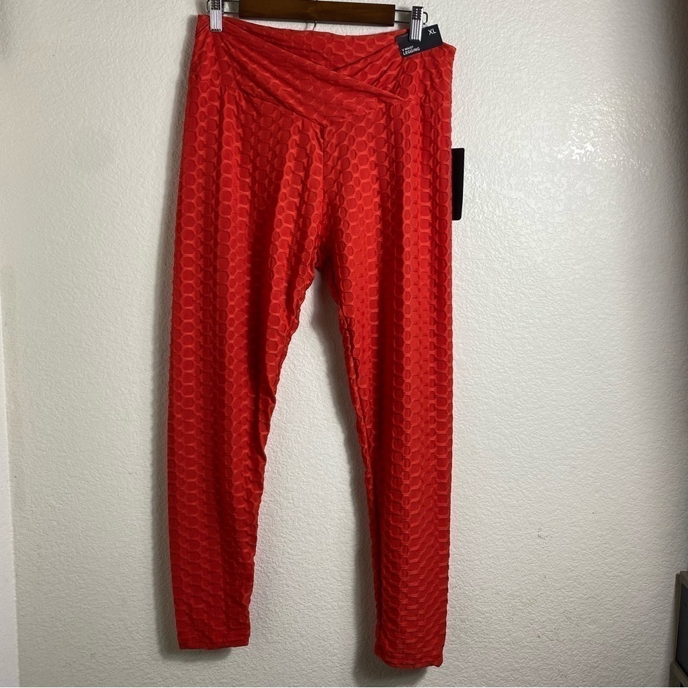 Love Streak Active Womens Red/Orange Honeycomb Stretch V-Waist Leggings Size XL
